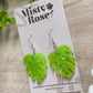 Monstera earrings 🌿🌿  Light green / lime green glitter mix  A welcome addition to our small/medium sized earring collection these are the same leafy style as our larger monsteras and sure to bring the jungle / tropical vibes to any outfit! 👌💚  Approx 3cm x 2.5cm