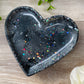 Heart trinket tray&nbsp;   Gorgeous black and grey tones with fabulous sparkle throughout 🖤🖤  Approx size&nbsp;120mm x 110mm (12cm x 11cm)  Rubber feet on bottom